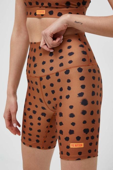 Шорти для тренувань P.E Nation Monterosa колір коричневий візерунок висока посадка