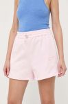 Бавовняні шорти Miss Sixty колір рожевий з аплікацією висока посадка Бавовняні шорти Miss Sixty колір рожевий з аплікацією висока посадка