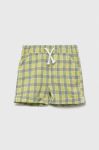 Дитячі лляні шорти United Colors of Benetton колір зелений візерунок регульована талія