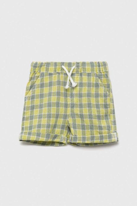 Дитячі лляні шорти United Colors of Benetton колір зелений візерунок регульована талія Дитячі лляні шорти United Colors of Benetton колір зелений візерунок регульована талія