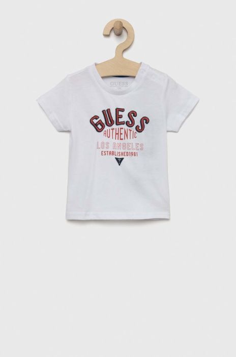 Бавовняна футболка для немовлят Guess колір білий з принтом (2902642) Бавовняна футболка для немовлят Guess колір білий з принтом (2902642)