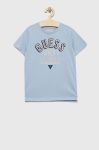 Дитяча бавовняна футболка Guess з принтом колір блакитний (2898263) Дитяча бавовняна футболка Guess з принтом колір блакитний (2898263)