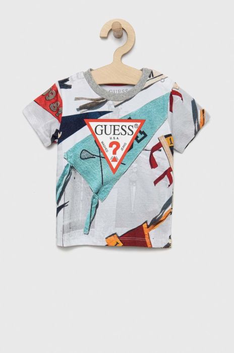 Дитяча бавовняна футболка Guess колір сірий з принтом (2857135) Дитяча бавовняна футболка Guess колір сірий з принтом (2857135)