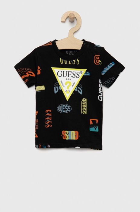 Дитяча бавовняна футболка Guess колір чорний з принтом (2857119)