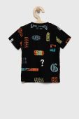 Дитяча бавовняна футболка Guess колір чорний з принтом (2857119)
