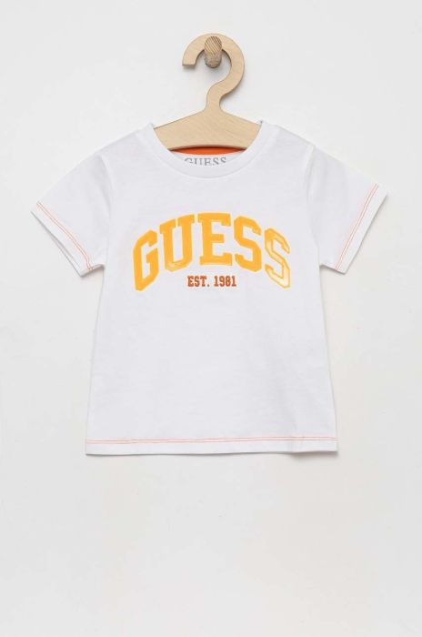 Дитяча бавовняна футболка Guess колір білий візерунок (2883343)