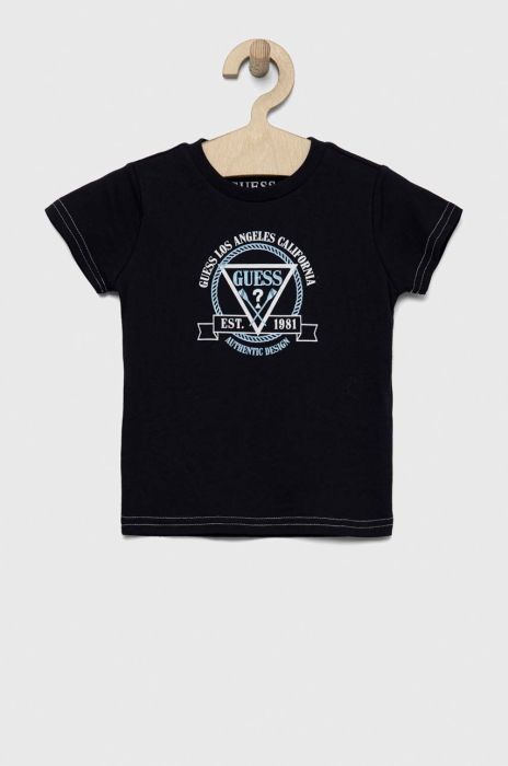 Дитяча бавовняна футболка Guess колір синій з принтом (2898314) Дитяча бавовняна футболка Guess колір синій з принтом (2898314)