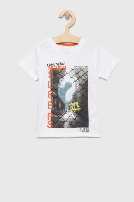 Дитяча бавовняна футболка Guess колір білий з принтом (2871411) Дитяча бавовняна футболка Guess колір білий з принтом (2871411)