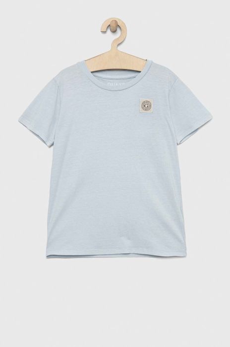 Двостороння бавовняна футболка Guess однотонний колір блакитний Двостороння бавовняна футболка Guess однотонний колір блакитний