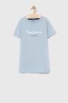 Дитяча бавовняна футболка Pepe Jeans PJL BJ з принтом колір блакитний Дитяча бавовняна футболка Pepe Jeans PJL BJ з принтом колір блакитний