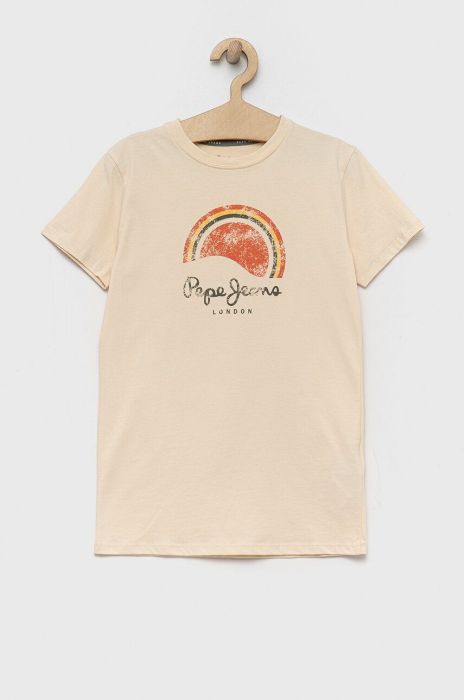 Дитяча бавовняна футболка Pepe Jeans колір бежевий з принтом (3151838)