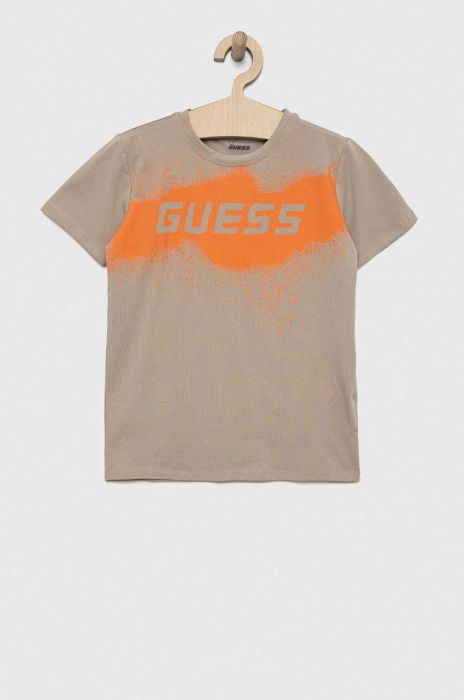 Дитяча футболка Guess колір бежевий з принтом Дитяча футболка Guess колір бежевий з принтом