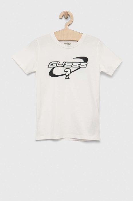 Дитяча бавовняна футболка Guess колір білий з принтом (2962416) Дитяча бавовняна футболка Guess колір білий з принтом (2962416)