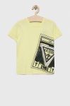 Дитяча бавовняна футболка Guess колір зелений з принтом (3046512) Дитяча бавовняна футболка Guess колір зелений з принтом (3046512)