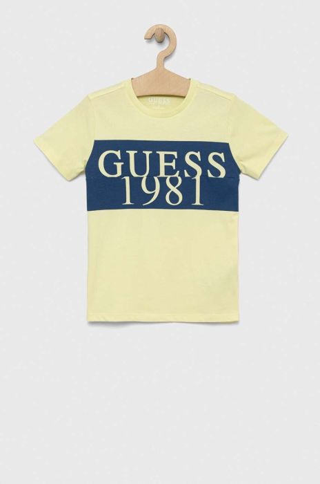 Дитяча бавовняна футболка Guess колір зелений з принтом (3015535)