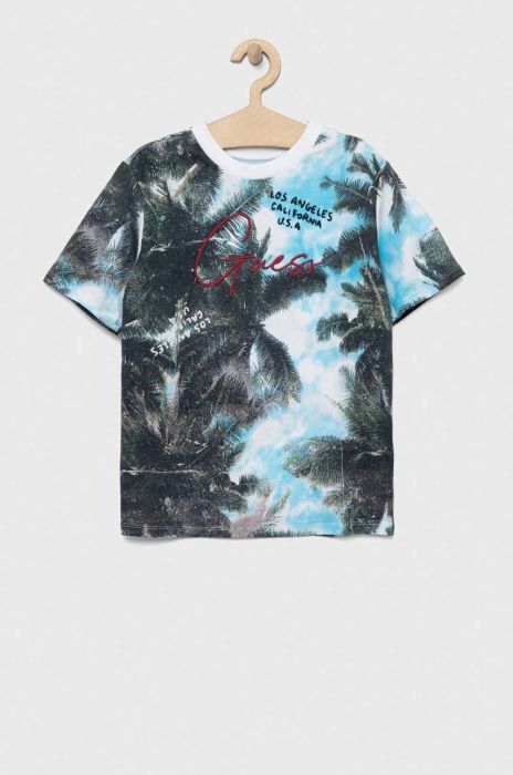 Дитяча бавовняна футболка Guess візерунок колір блакитний (3133400) Дитяча бавовняна футболка Guess візерунок колір блакитний (3133400)