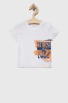 Бавовняна футболка для немовлят Guess колір білий з принтом (3046552) Бавовняна футболка для немовлят Guess колір білий з принтом (3046552)