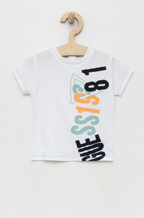 Бавовняна футболка для немовлят Guess колір білий з принтом (3129444) Бавовняна футболка для немовлят Guess колір білий з принтом (3129444)