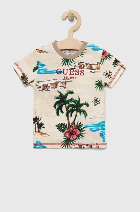 Дитяча бавовняна футболка Guess колір бежевий візерунок (3133449) Дитяча бавовняна футболка Guess колір бежевий візерунок (3133449)