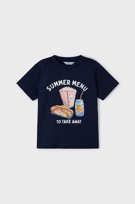 Дитяча бавовняна футболка Mayoral колір синій з принтом (2932455) Дитяча бавовняна футболка Mayoral колір синій з принтом (2932455)