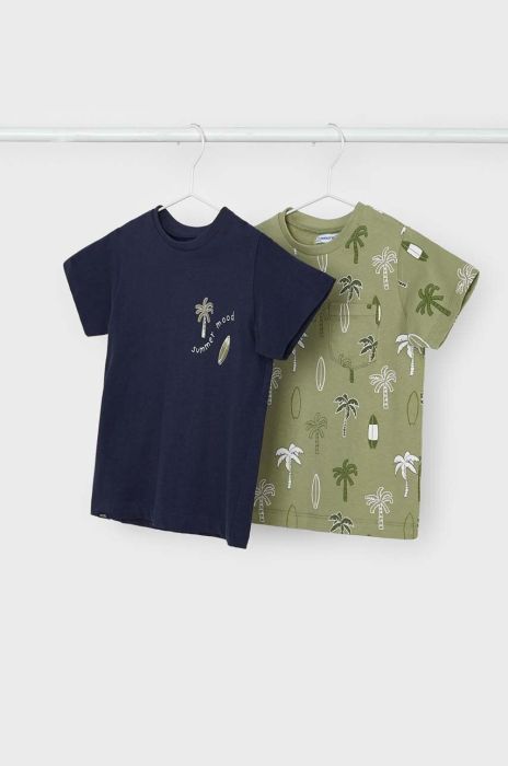 Дитяча бавовняна футболка Mayoral колір зелений візерунок (2940499)