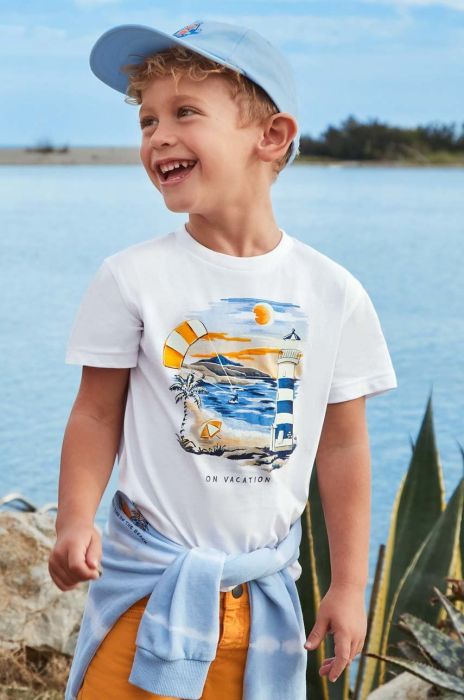 Дитяча бавовняна футболка Mayoral колір білий з принтом (2932470)