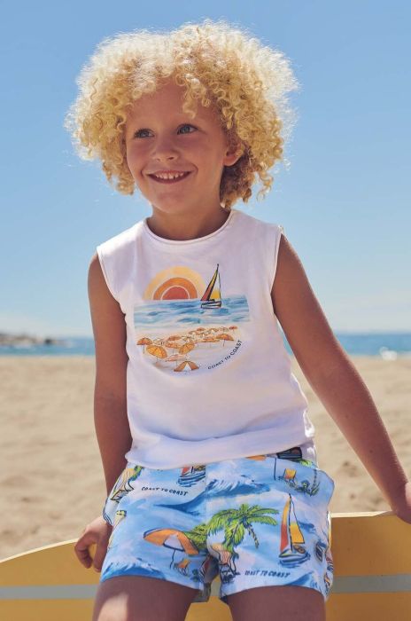 Дитячий бавовняний топ Mayoral колір білий з принтом Дитячий бавовняний топ Mayoral колір білий з принтом