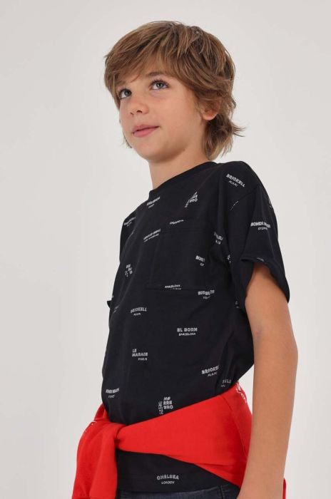 Дитяча бавовняна футболка Mayoral колір чорний візерунок Дитяча бавовняна футболка Mayoral колір чорний візерунок