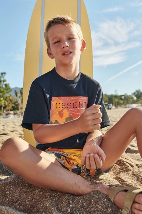 Дитяча бавовняна футболка Mayoral колір чорний з принтом (2940790)