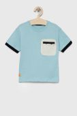 Дитяча бавовняна футболка Sisley колір бірюзовий однотонний