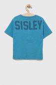 Дитяча бавовняна футболка Sisley з принтом колір блакитний