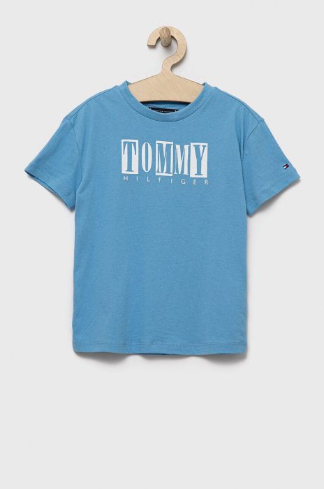 Дитяча бавовняна футболка Tommy Hilfiger з принтом колір блакитний (3228729)