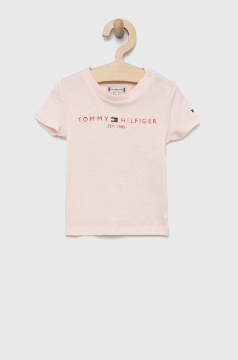 Дитяча бавовняна футболка Tommy Hilfiger колір рожевий з принтом