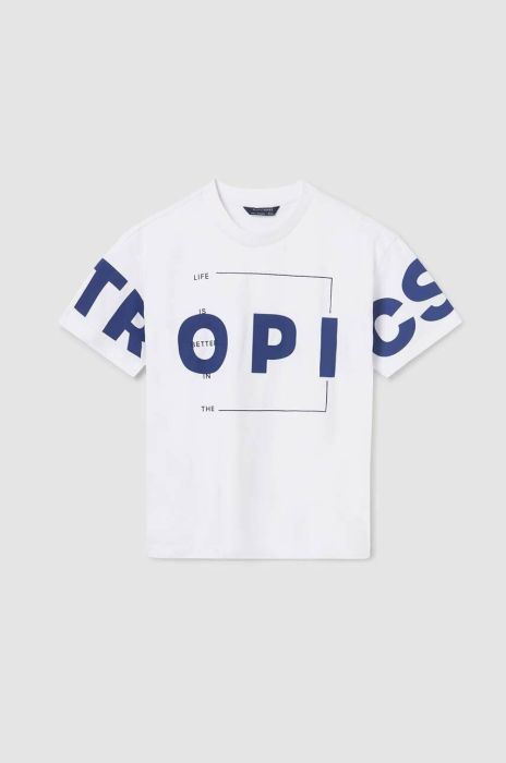 Дитяча бавовняна футболка Mayoral колір білий з принтом (3046686) Дитяча бавовняна футболка Mayoral колір білий з принтом (3046686)