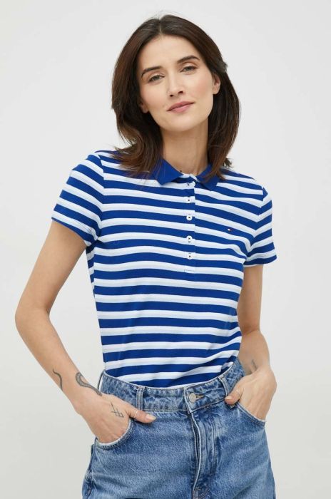 Поло Tommy Hilfiger жіночий з коміром колір блакитний Поло Tommy Hilfiger жіночий з коміром колір блакитний