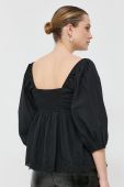 Бавовняна блузка Notes du Nord Filippa жіноча колір чорний однотонна Бавовняна блузка Notes du Nord Filippa жіноча колір чорний однотонна