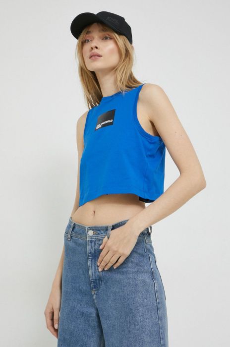 Бавовняний топ Karl Lagerfeld Jeans колір блакитний