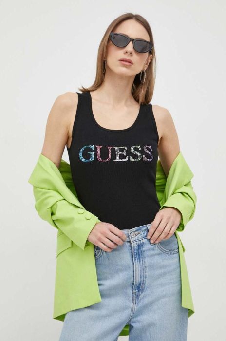 Бавовняний топ Guess колір чорний (3023666) Бавовняний топ Guess колір чорний (3023666)