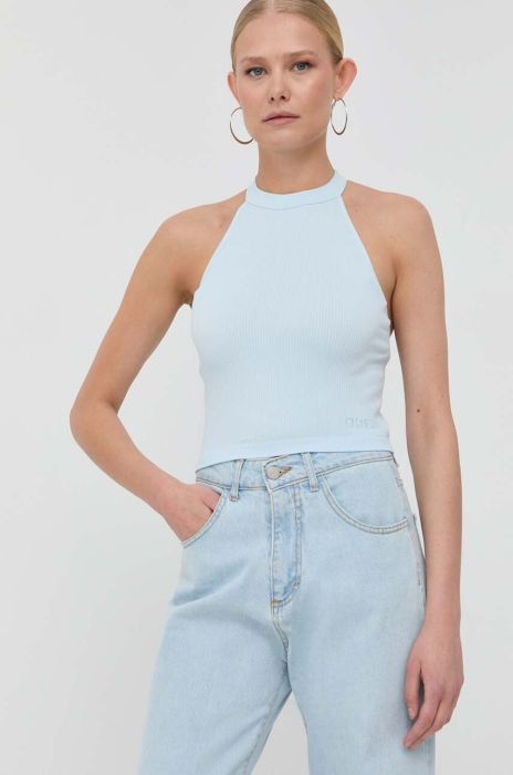 Топ Guess жіночий оголена спина колір блакитний Топ Guess жіночий оголена спина колір блакитний