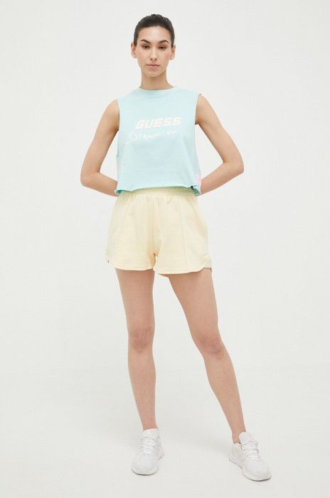 Бавовняний топ Guess колір бірюзовий Бавовняний топ Guess колір бірюзовий