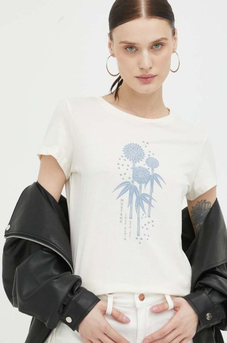 Бавовняна футболка Mustang колір бежевий (3261477) Бавовняна футболка Mustang колір бежевий (3261477)