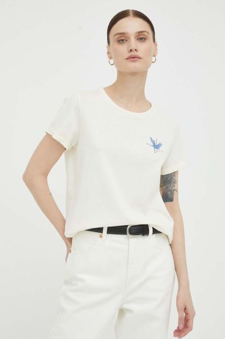 Бавовняна футболка Mustang колір бежевий (3258347) Бавовняна футболка Mustang колір бежевий (3258347)