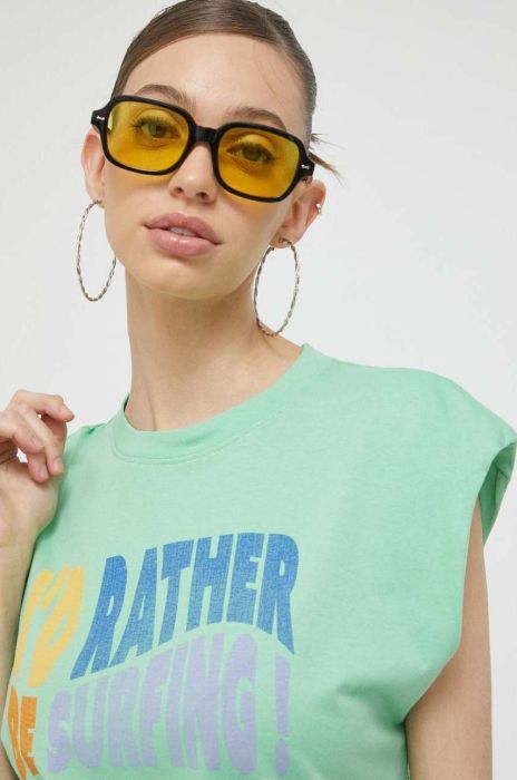 Бавовняний топ Roxy колір зелений Бавовняний топ Roxy колір зелений