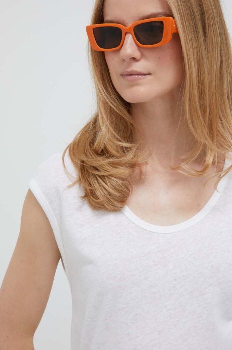 Футболка з домішкою льону United Colors of Benetton колір бежевий (3311137) Футболка з домішкою льону United Colors of Benetton колір бежевий (3311137)