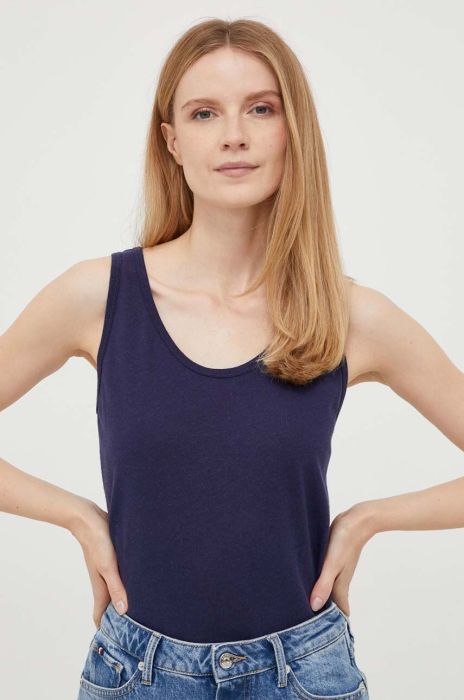 Топ з домішкою льону United Colors of Benetton колір синій Топ з домішкою льону United Colors of Benetton колір синій