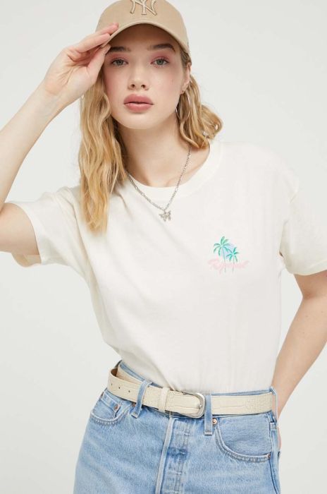 Бавовняна футболка Rip Curl колір бежевий Бавовняна футболка Rip Curl колір бежевий