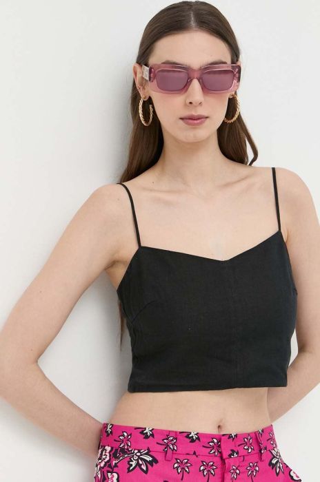 Льняний топ MAX&Co. колір чорний Льняний топ MAX&Co. колір чорний