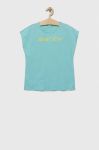 Дитяча бавовняна футболка United Colors of Benetton колір бірюзовий (3279976)