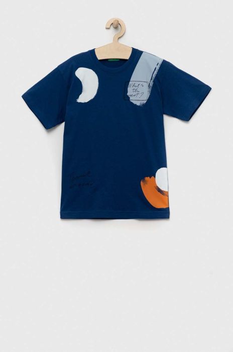 Дитяча бавовняна футболка United Colors of Benetton колір синій з принтом (3286423) Дитяча бавовняна футболка United Colors of Benetton колір синій з принтом (3286423)