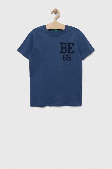 Дитяча бавовняна футболка United Colors of Benetton з принтом колір блакитний (3275744) Дитяча бавовняна футболка United Colors of Benetton з принтом колір блакитний (3275744)